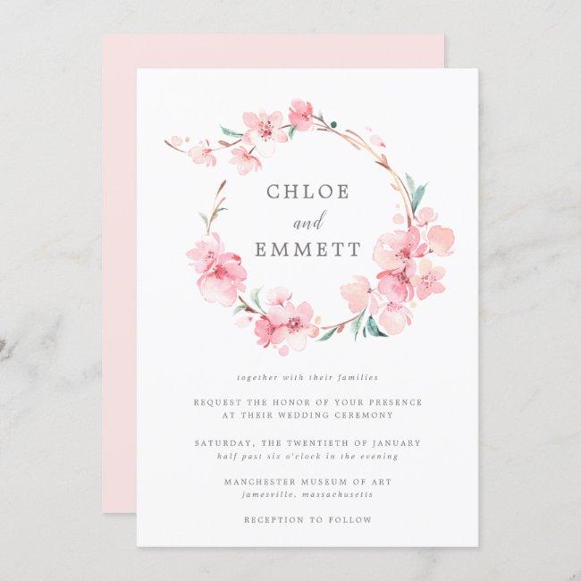 Blush Pink Cherry Blossom Floral Frame Wedding