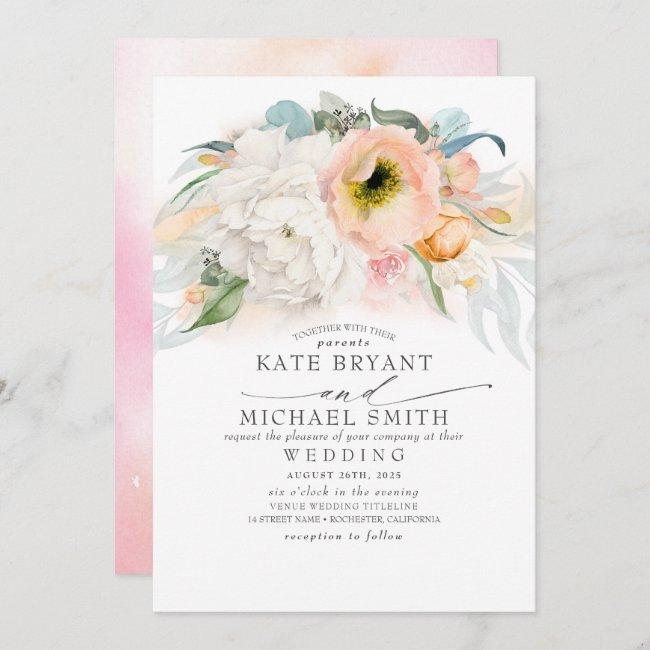 Blush Pink Peach And White Floral Elegant Wedding