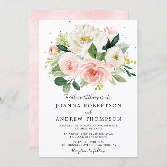 Blush Pink Rose Florals Modern Botanical Wedding