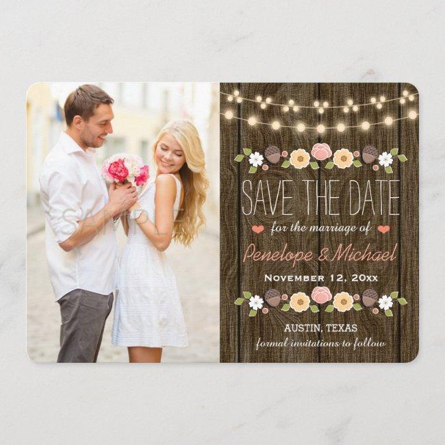 Blush String Of Lights Rustic Save The Date