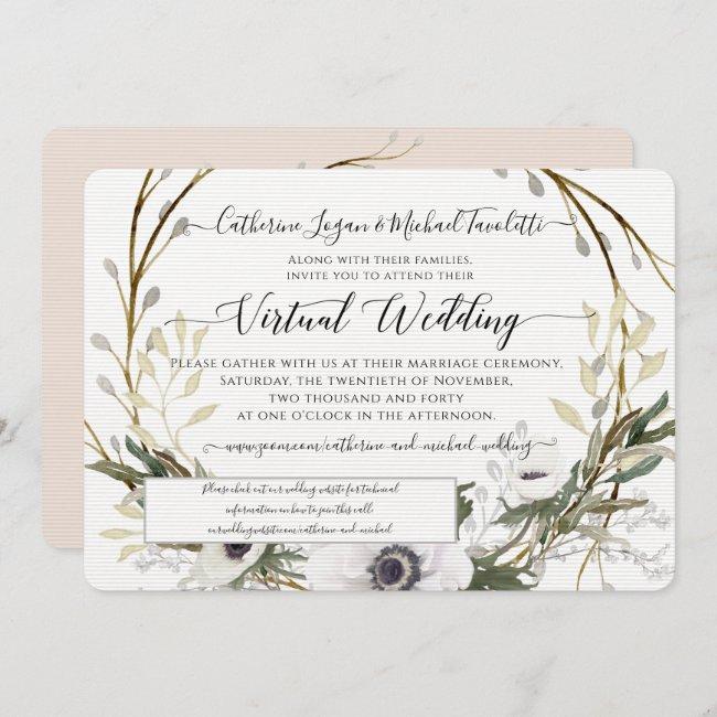 Blush White Floral Wreath Rustic Virtual Wedding
