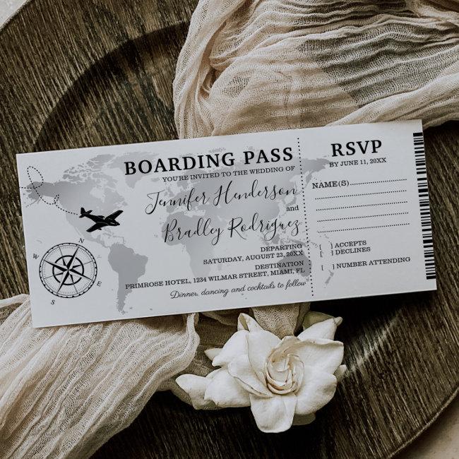 Boarding Pass Destination Wedding World Map