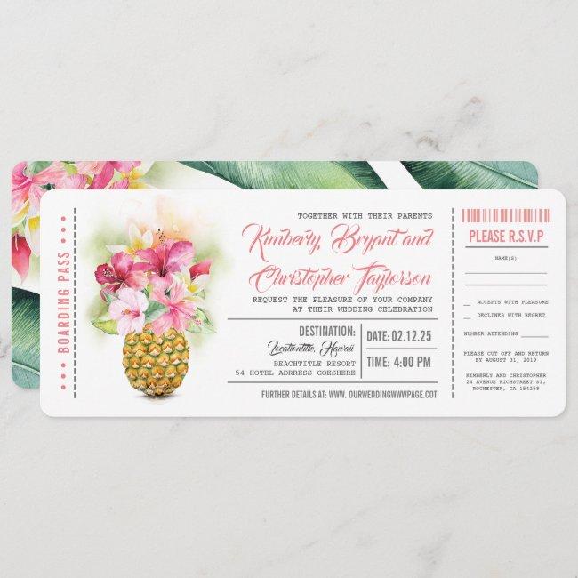 Boarding Pass Floral Pineapple Wedding Tickets