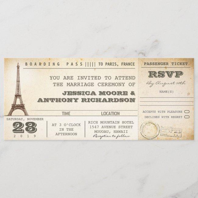 Boarding Pass Wedding Tickets-  Paris