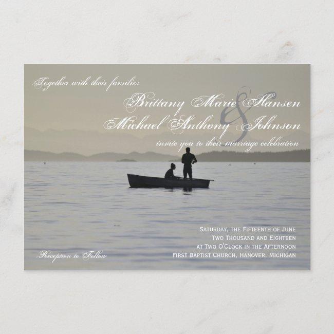 Boat & Couple Silhouette Lake Wedding