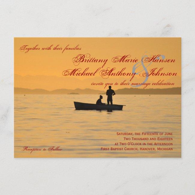 Boat Silhouette Couple Lake Wedding