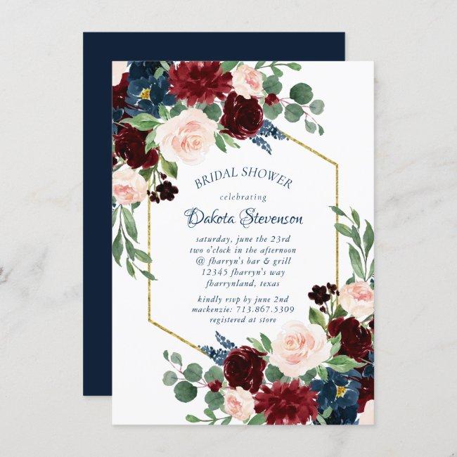 Boho Blooms | Rustic Navy Blue And Burgundy Shower