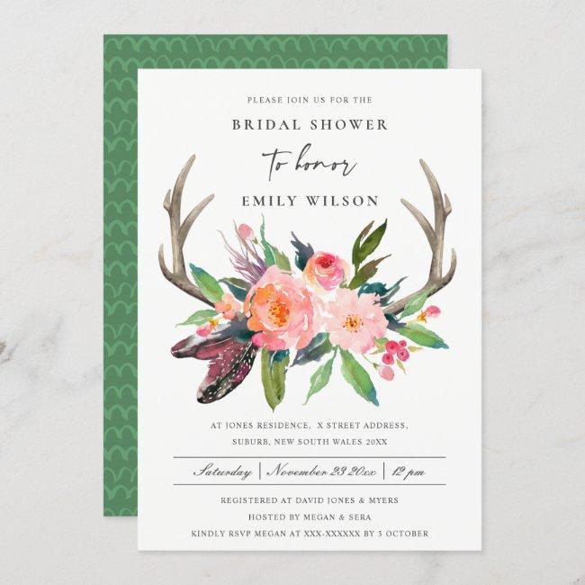 Boho Country Blush Antler Floral Baby Shower