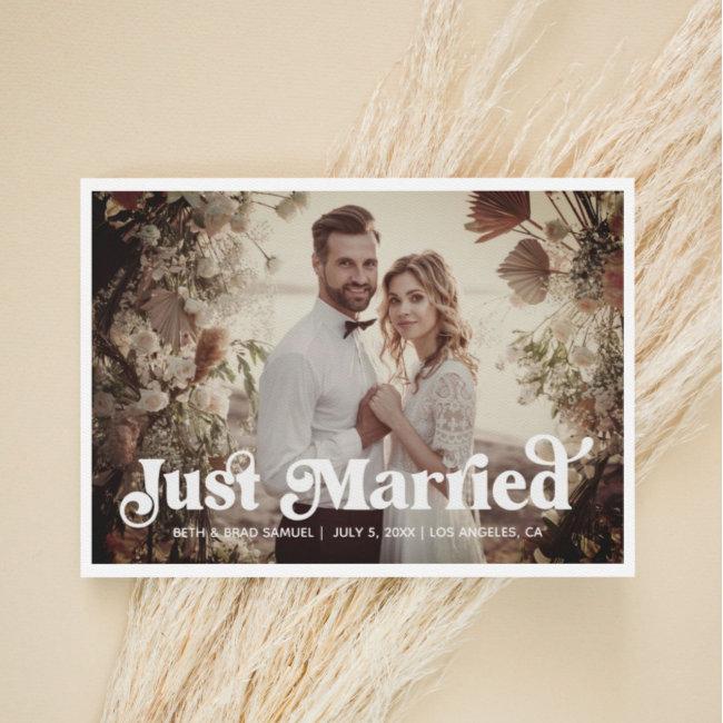 Boho Retro Just Married Photo Announcement