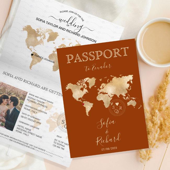 Boho Terracotta Wedding Passport World Map