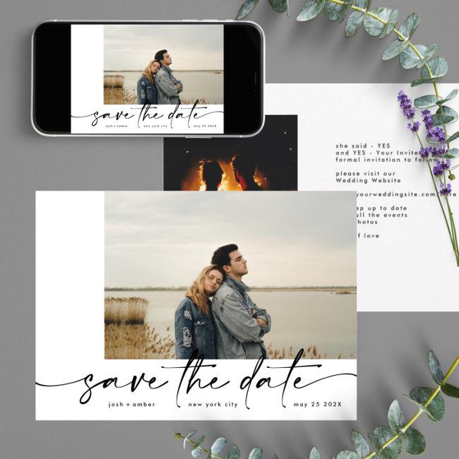 Bordered | Modern Simple White Photo Black Onyx Save The Date