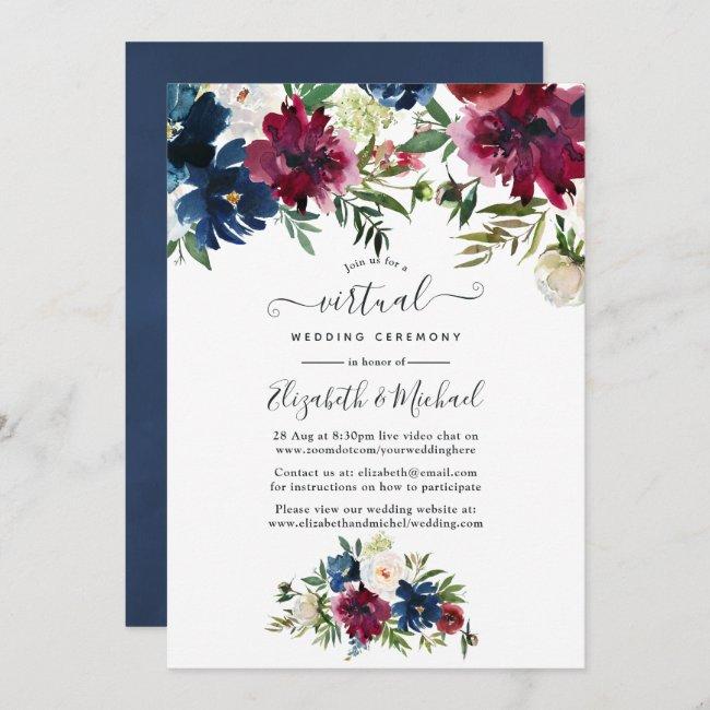 Bordo And Navy Watercolor Floral Virtual Wedding