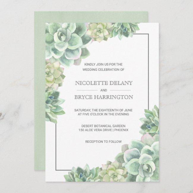 Botanical Green Watercolor Succulent Frame Wedding