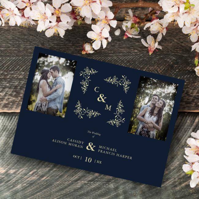 Branches 2 Photos Navy Chic Trendy Collage Wedding