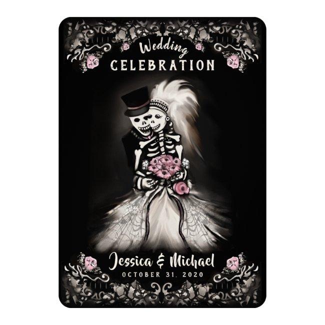 Bride Groom Wedding Skeletons Cemetery Love Invite