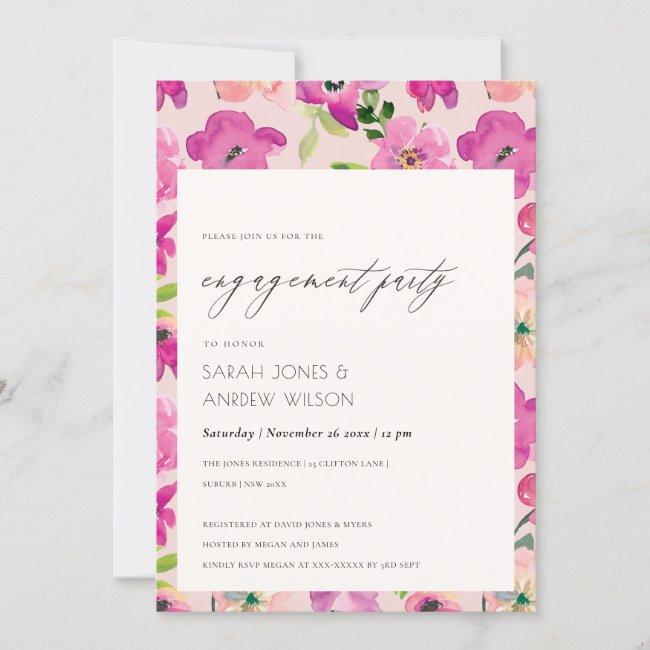 Bright Pink Fun Watercolor Floral Engagement