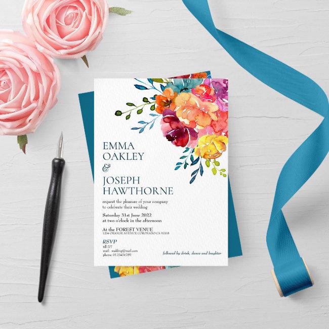 Bright Summer Colorful Turquoise Floral Wedding