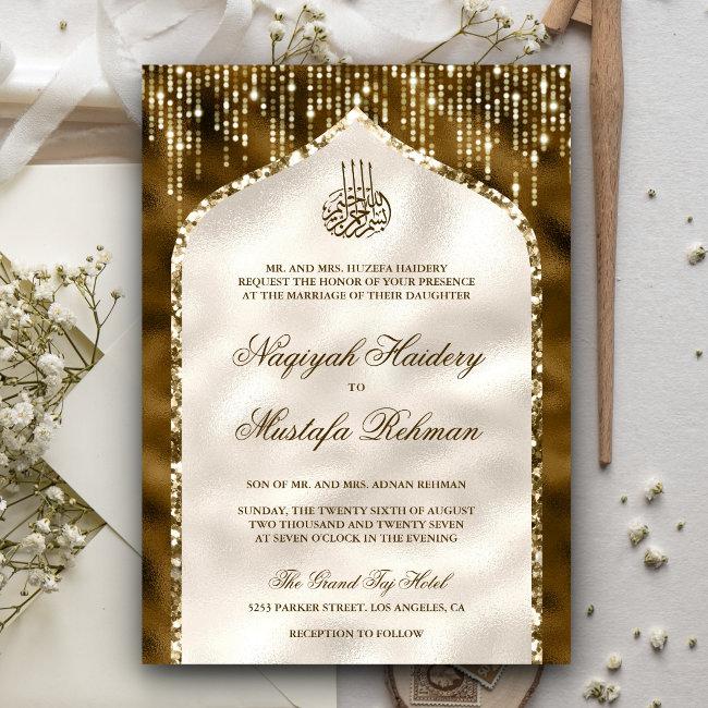 Brown And Ivory Gold Glitter Arch Muslim Wedding