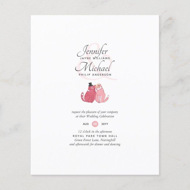 Budget Cat Bride And Groom Coral Wedding Invites