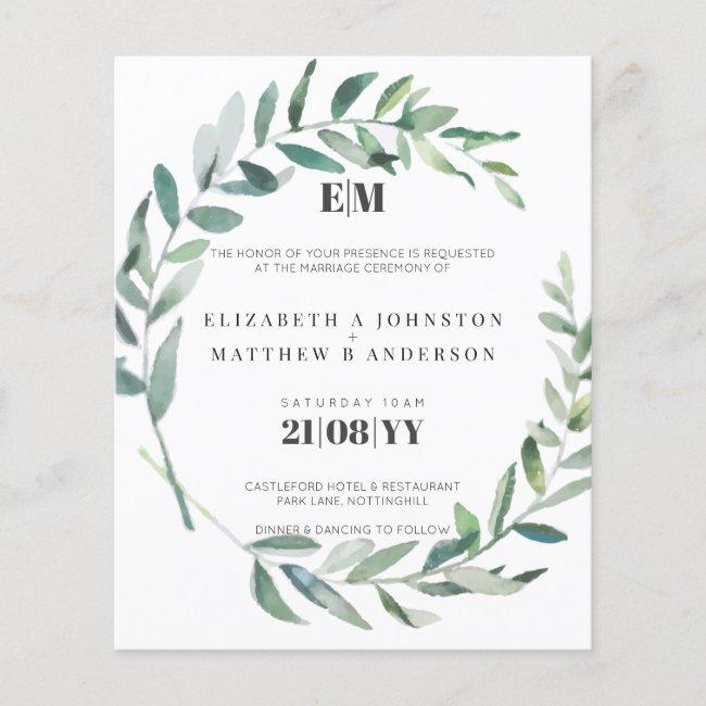 Budget Olive Leaves Typography Wedding Invites