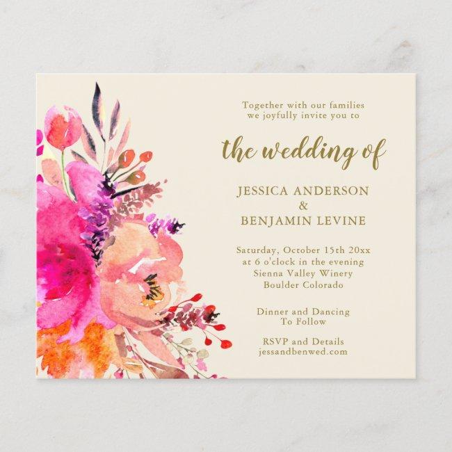 Budget Pink Watercolor Floral Wedding Invite