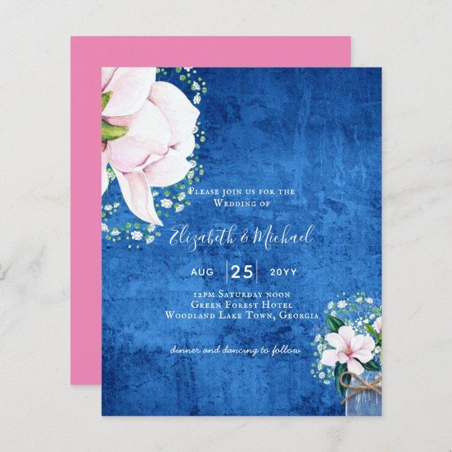 Budget Shabby Pink Magnolia Chic Wedding Invite