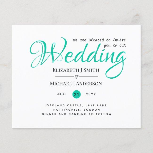 Budget Typograhy Wedding Invites - Modern Teal