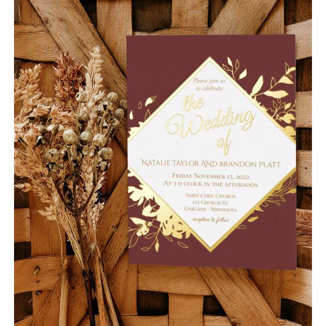 Burgundy Red And Gold Fall Wedding Foil