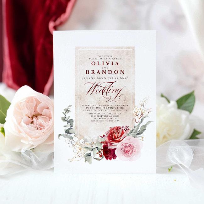 Burgundy Red And Pink Flowers Elegant Wedding