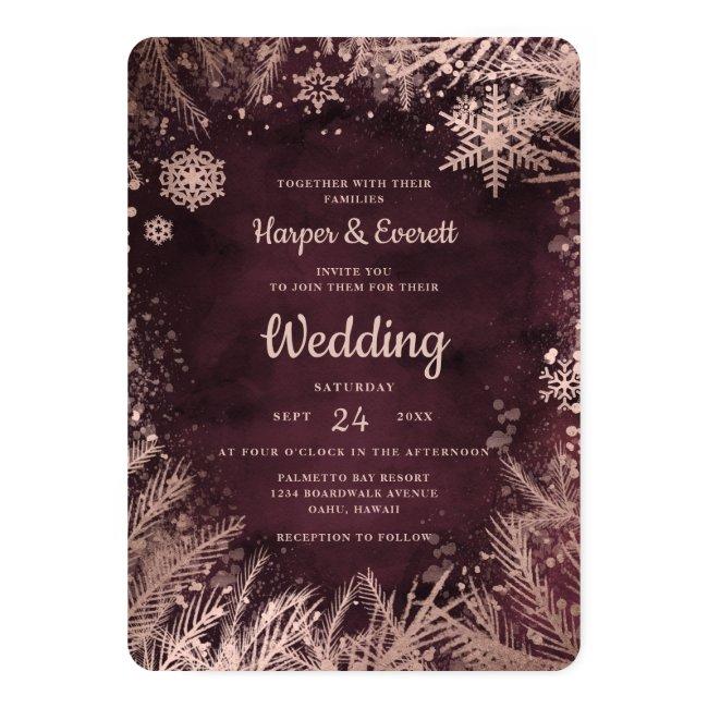 Burgundy Watercolor With Rose Gold Winter Wedding