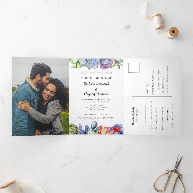 Cacti And Succulents Watercolor All In One Wedding Tri-fold