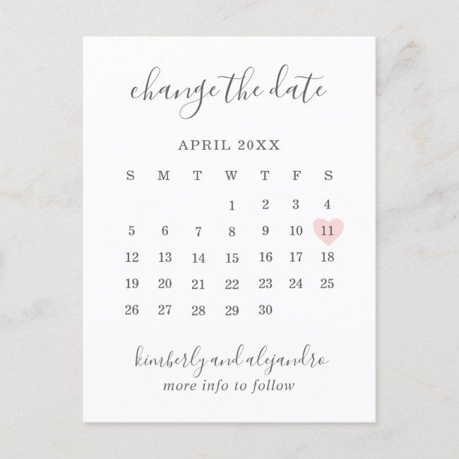 Calendar Change The Date Pink Heart Cute Announcement Post