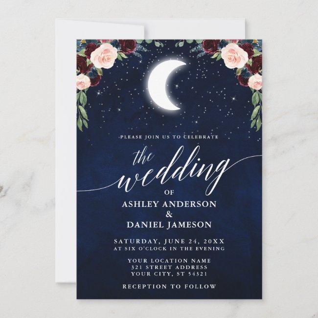 Calligraphy Celestial Moon Stars Floral Wedding