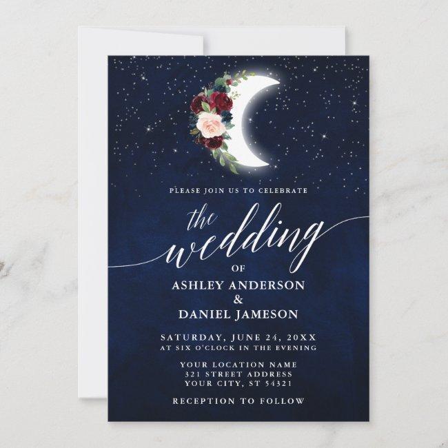 Calligraphy Celestial Wedding Floral Moon Stars