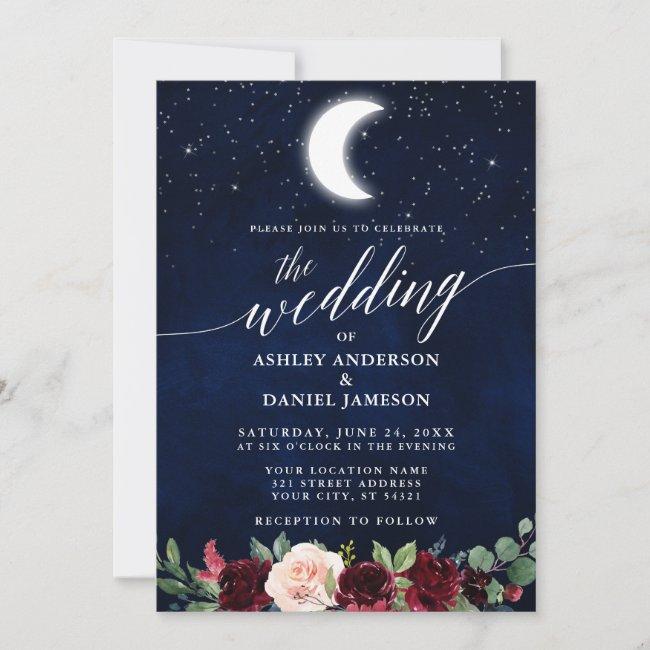Calligraphy Celestial Wedding Moon Stars Floral
