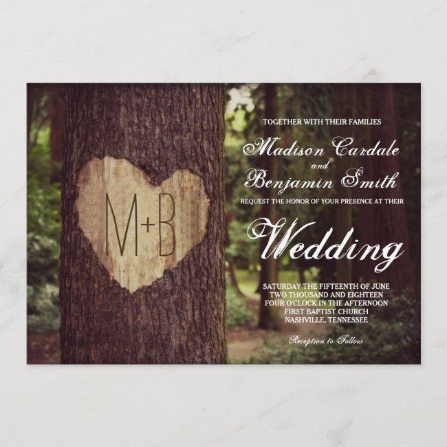 Carved Heart Rustic Tree Wedding