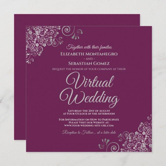 Cassis Purple Lacy Silver Elegant Virtual Wedding