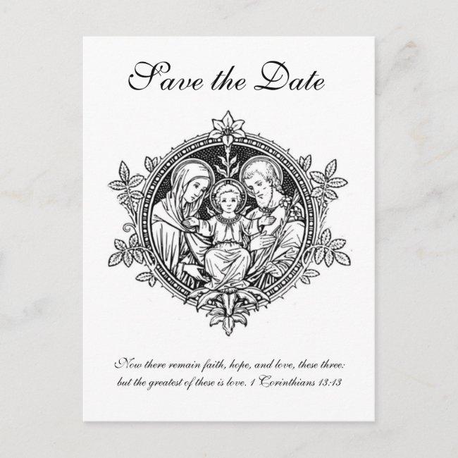 Catholic Black & White Holy Family Save The Date Announcement Post