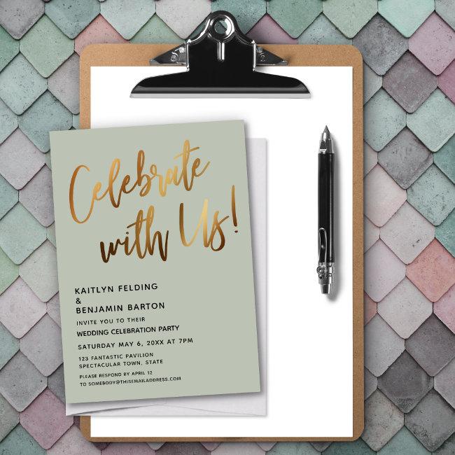 Celebrate With Us! Gold Handwriting Sage Green