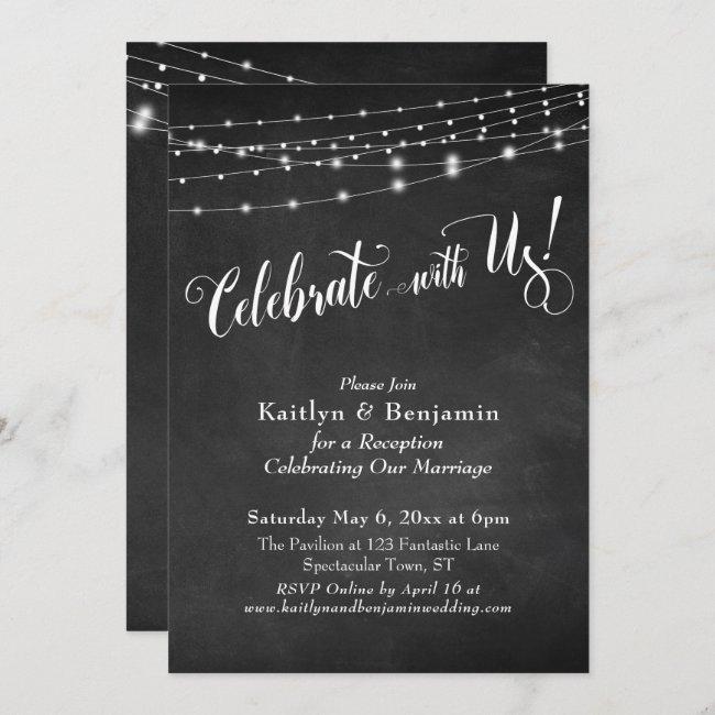 Celebrate With Us! Typography, Chalkboard Lights