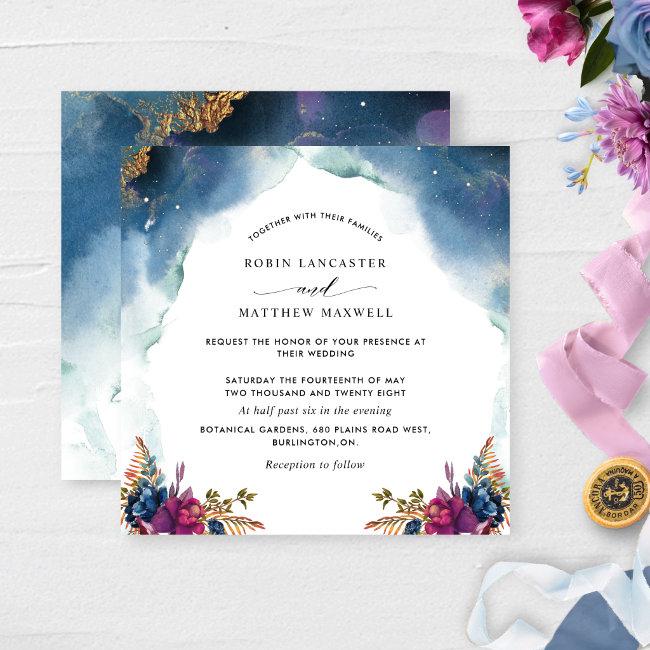 Celestial, Blue Purple And Teal Square Wedding