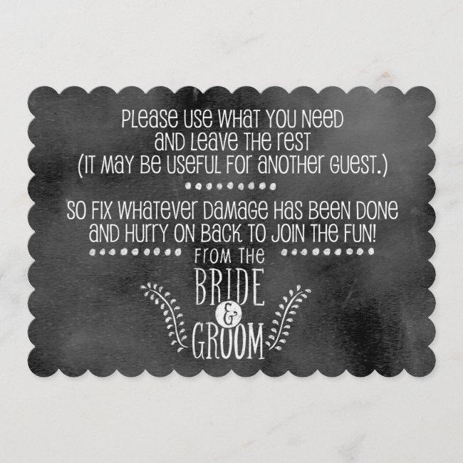 Chalkboard Wedding Sign: For Restroom Care Baskets
