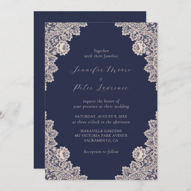 Champagne And Navy Blue Lace Wedding