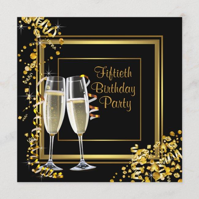 Champagne Confetti Black Gold 50th Birthday Party