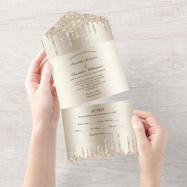 Champagne Glitter Drips Glam Bling Wedding All In One