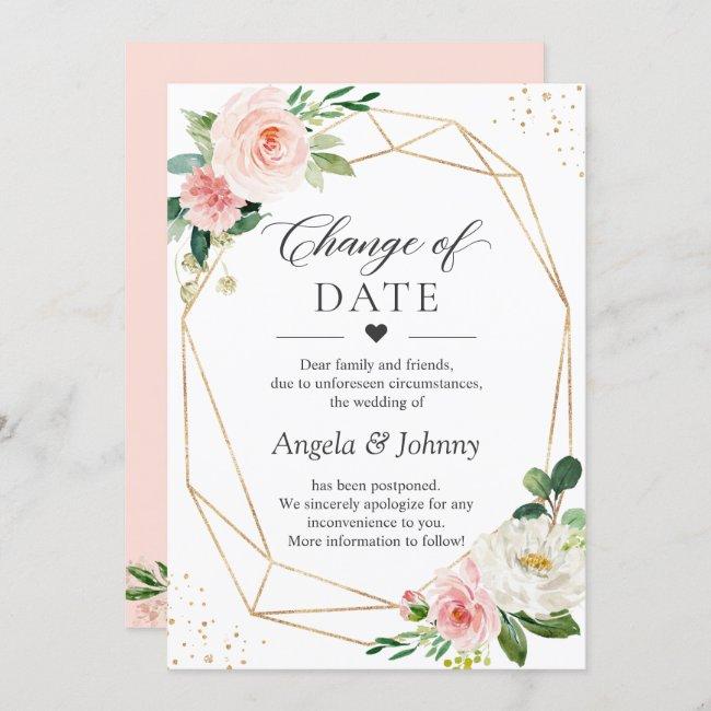 Change Of Date Blush Pink Floral Gold Geometric
