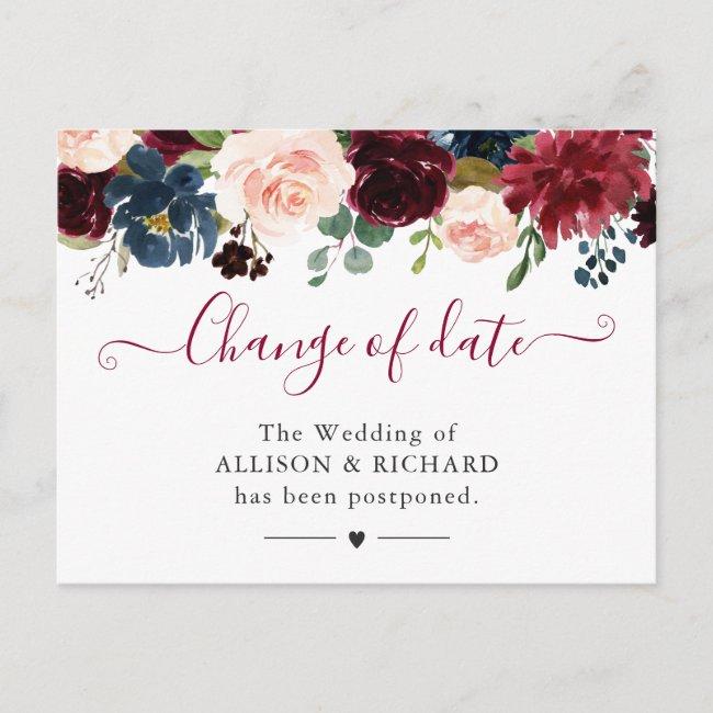 Change Of Date Burgundy Blush Navy Floral New Plan Post