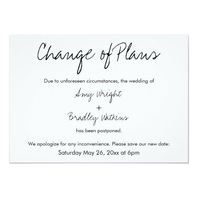"change Of Plans" Postponed Wedding Announcement