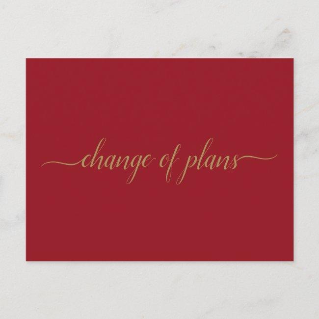 Change Of Plans Wedding Postponed Gold On Red Announcement Post