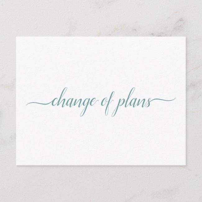 Change Of Plans Wedding Postponed Teal On White Announcement Post